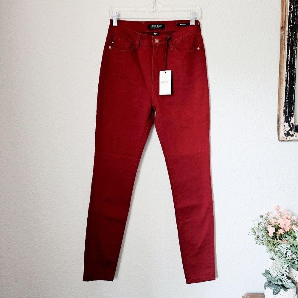 Judy Blue High Rise Maroon Skinny Denim Jeans Red Stretch Classic Size 5/27 NWT - Picture 5 of 12